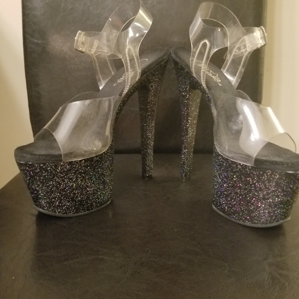 Pleaser Adore Black Glitter heels